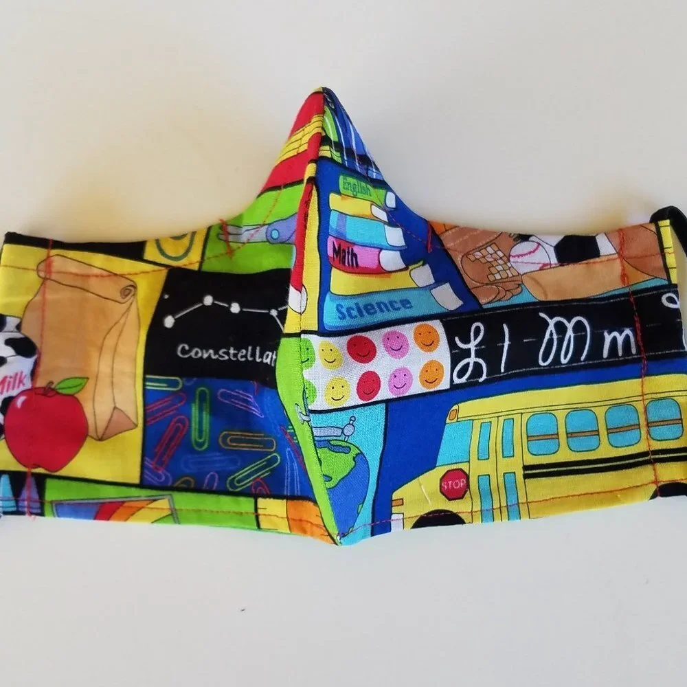 Hand Crafted Face Mask Cotton School Days Adult Black Red Green